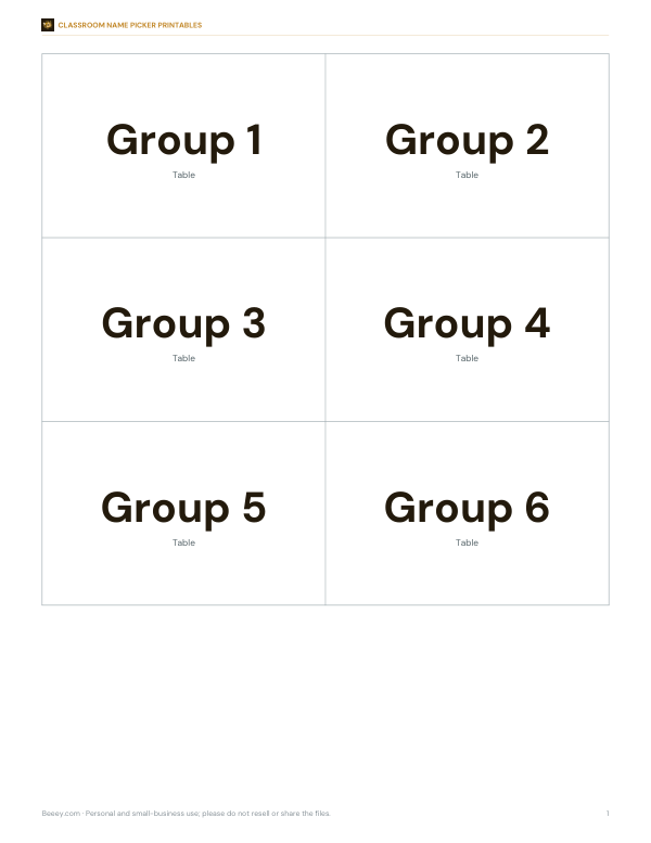 Preview of Printable Table Group Cards
